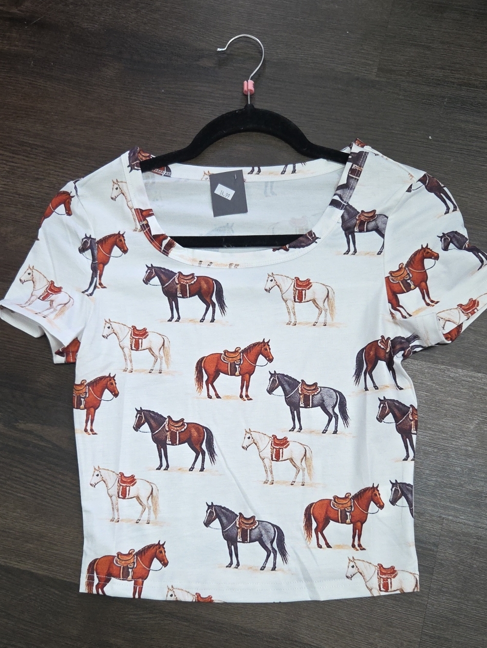 Women's White Horse Print Short Sleeve Top